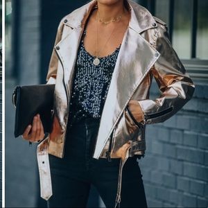 Vici Kenley METALLIC FAUX LEATHER MOTO JACKET